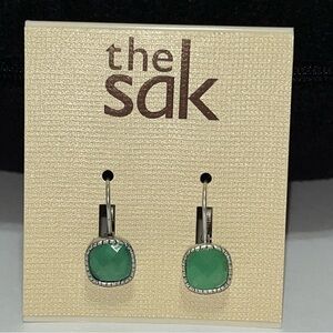 The Sak Aqua Green Stone Silvertone Leverback Earrings New with Tags Nickel Free
